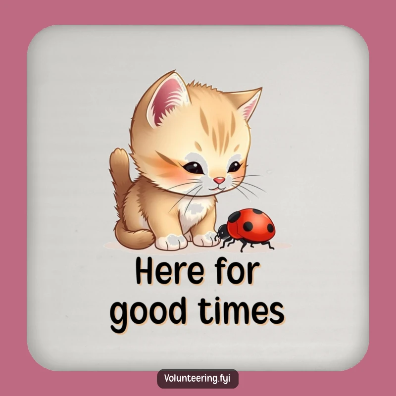 Funny Kitten Ladybug Drink Coasters: Helpful Pet Set, Perfect Gift