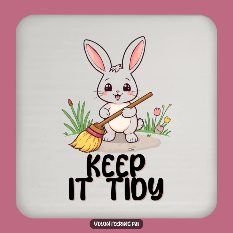Funny Rabbit Sweeping Drink Coaster: Protect Surfaces with a Tidy Bunny!