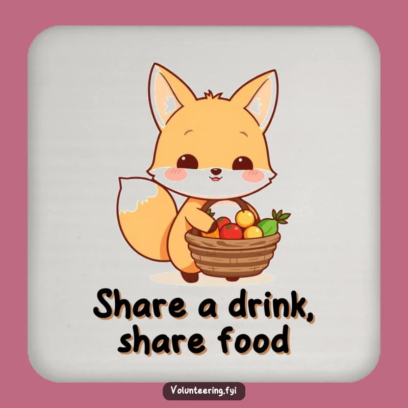 Funny Kawaii Fox Sharing Food Coaster Set: Generous Gift