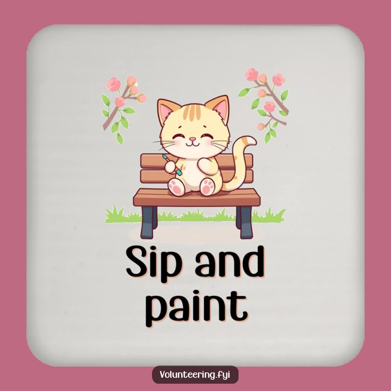 Funny Kawaii Cat Painting Coaster, Protect Furniture Art, Tiny Gift