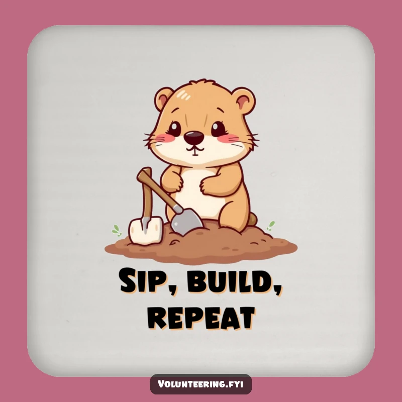 Funny Beaver Construction Coaster - Humorous Table Protection for Builders