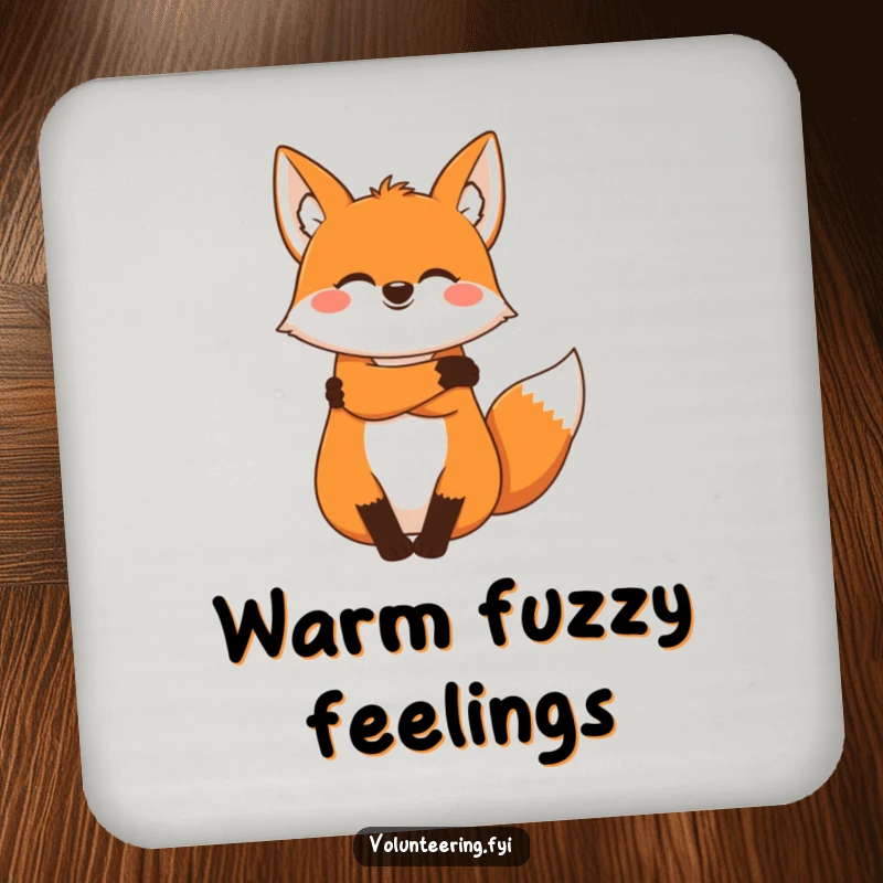 Funny fox drink coasters, a joyous cartoon fox offering a warm hug, adding comforting humor to tabletops.