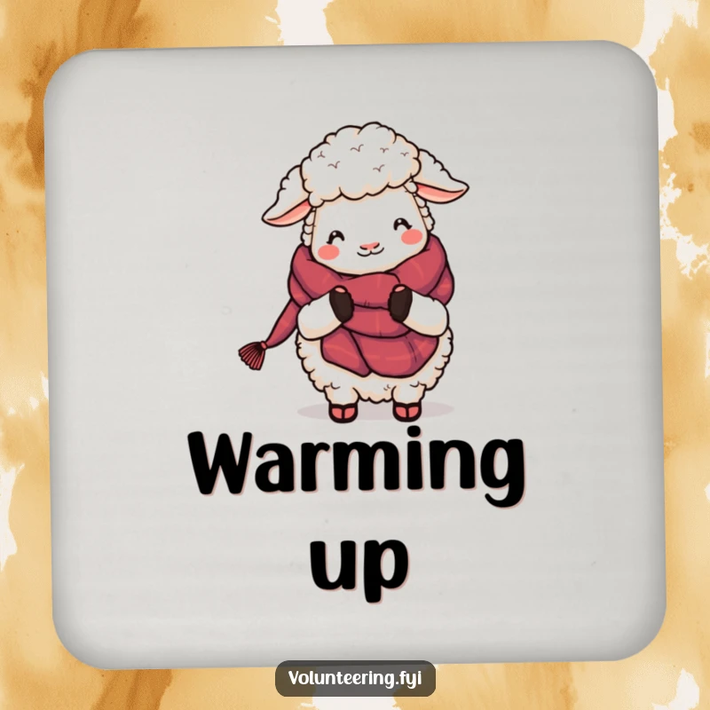 Funny Sheep Knitting Drink Coaster: A fluffy cartoon sheep knitting a cozy scarf, protecting your surfaces with adorable humor.