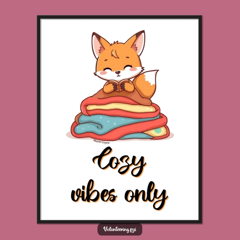 Funny Fox Den Poster: Playful Art of Character Organizing Blankets, Perfect Funny Gift