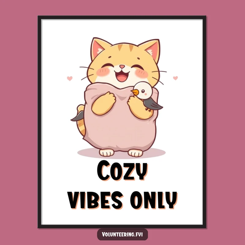 Funny Cat & Bird Blanket Poster - Heartwarming Animal Art Print