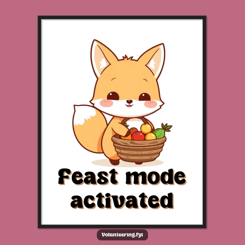 Funny Kawaii Fox Sharing Food Poster: Generous Art Gift