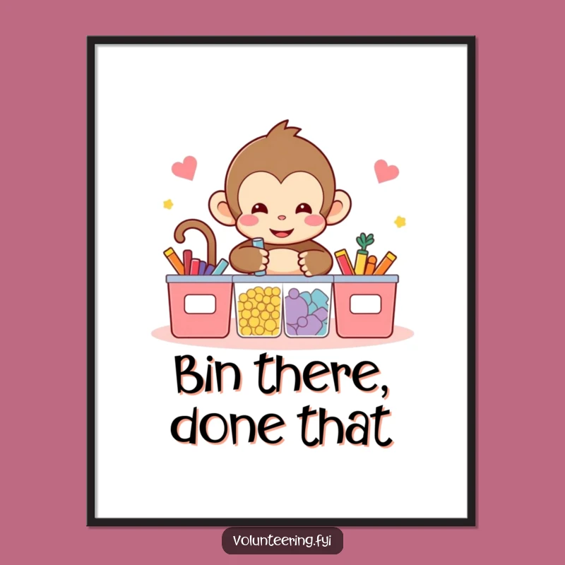 Funny Kawaii Monkey Sorting Poster - Adorable Wall Art for Organized Spaces