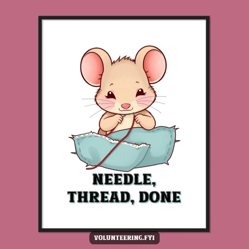 Funny Mouse Poster: Adorable Sewing Art, a Perfect Humorous Gift