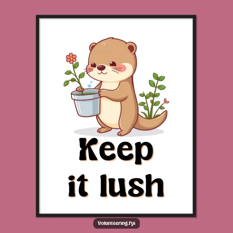 Funny Otter Plant Poster: Adorable Woodland Art Print, Humorous Nature Decor Gift