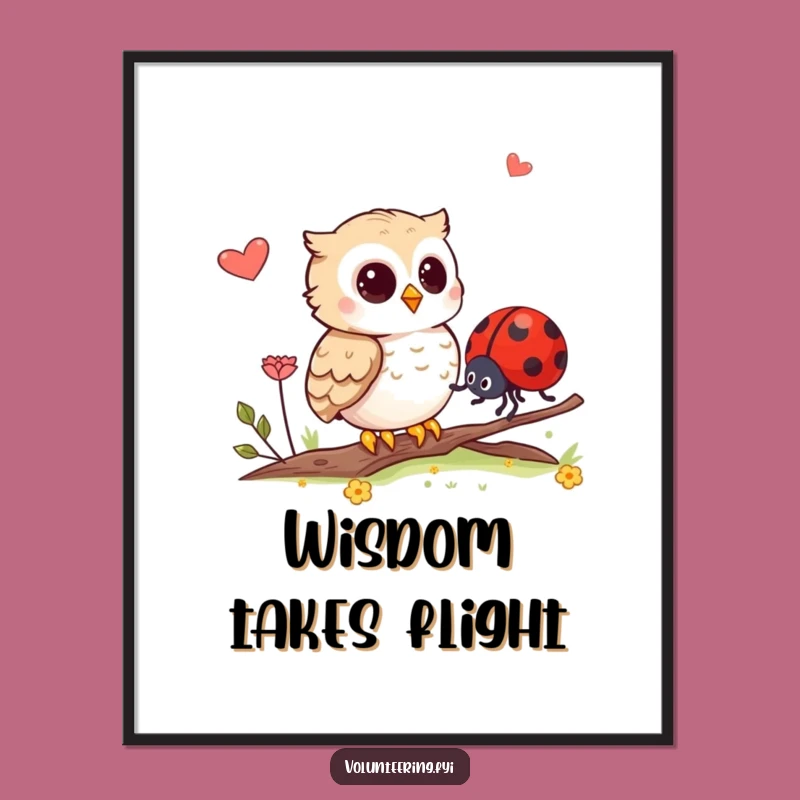 Funny Owl Guides Ladybug Poster: Whimsical Wall Art for a Kind Home