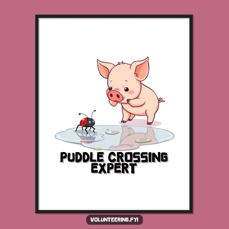 Funny Piglet & Ladybug Poster - Charming Animal Art Print Gift