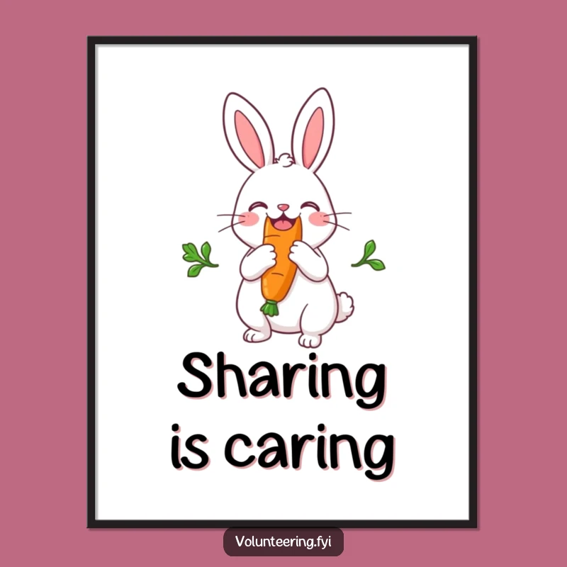 Funny Rabbit Carrot Poster: Joyful Sharing Hare Art, Cute Funny Gift