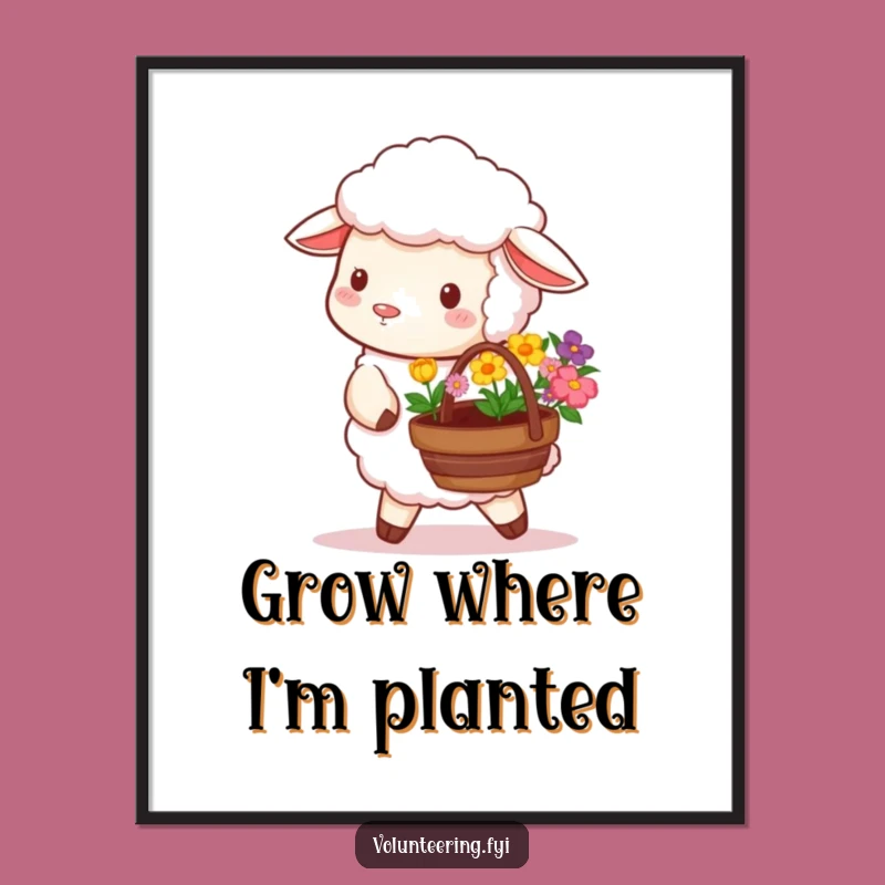 Funny Sheep Flower Planting Poster - Whimsical Wall Art for Garden Lovers
