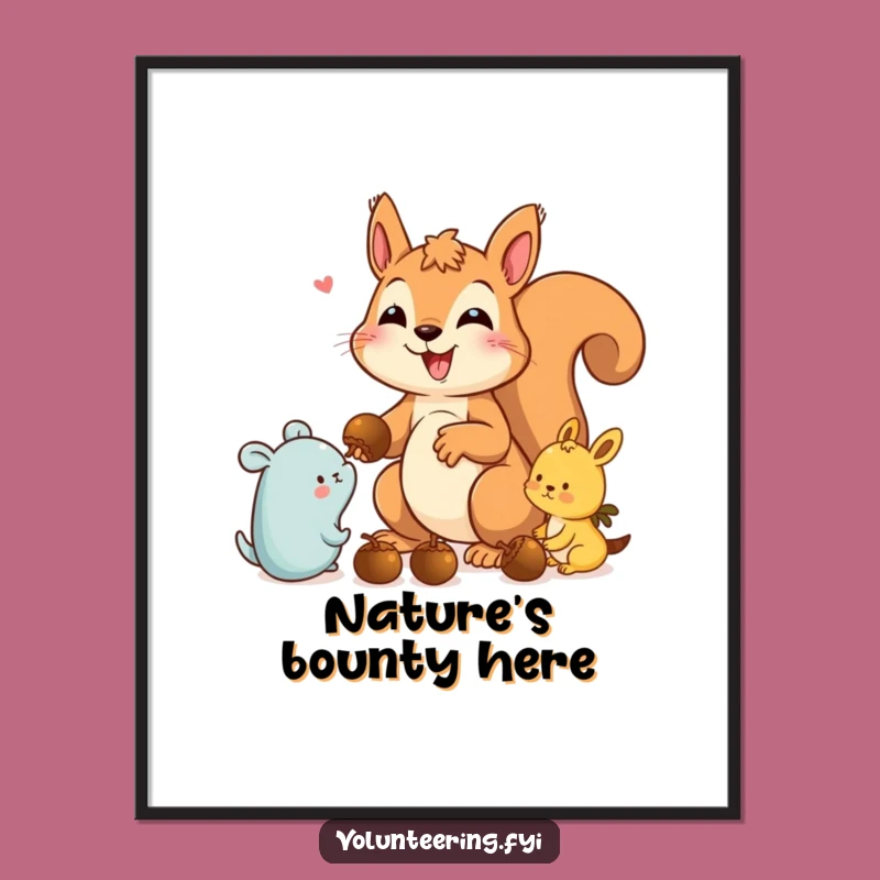 Funny Squirrel Acorn Poster: Woodland Art Print, Humorous Animal Sharing Gift