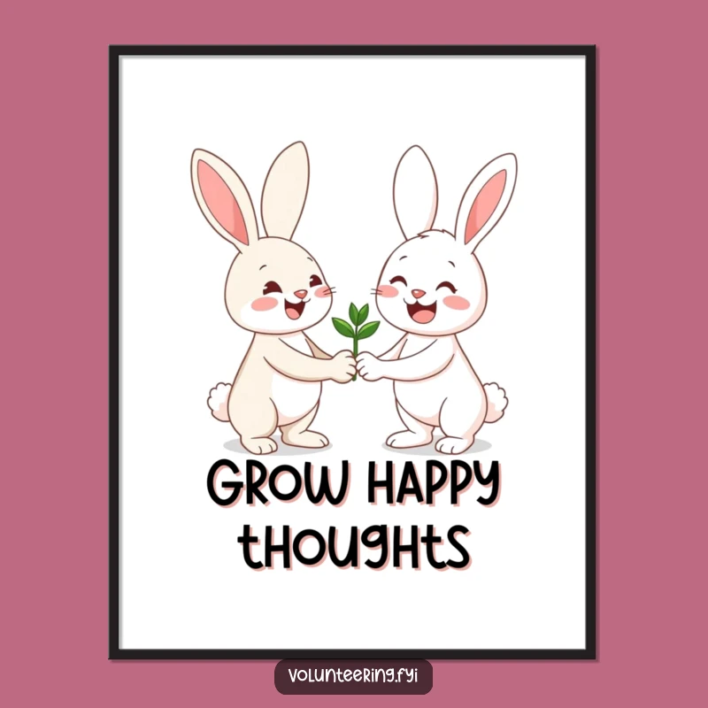 Funny Bunny Garden Poster: Cheerful Friend Sharing Seedling Art Print
