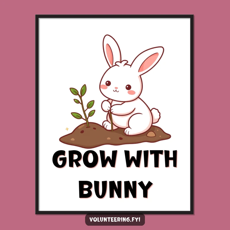 Funny Bunny Planting Tree Poster: Bring Nature Indoors with Art!