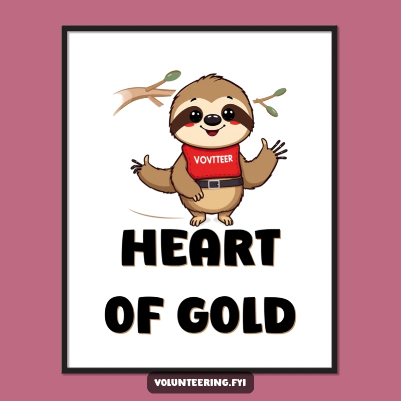 Funny Sloth Volunteer Poster: Uplifting Cartoon Art for Your Wall
