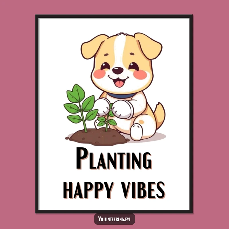 Funny Dog Planting Poster: Happy Pup Gardening Art, Perfect Wall Decor!