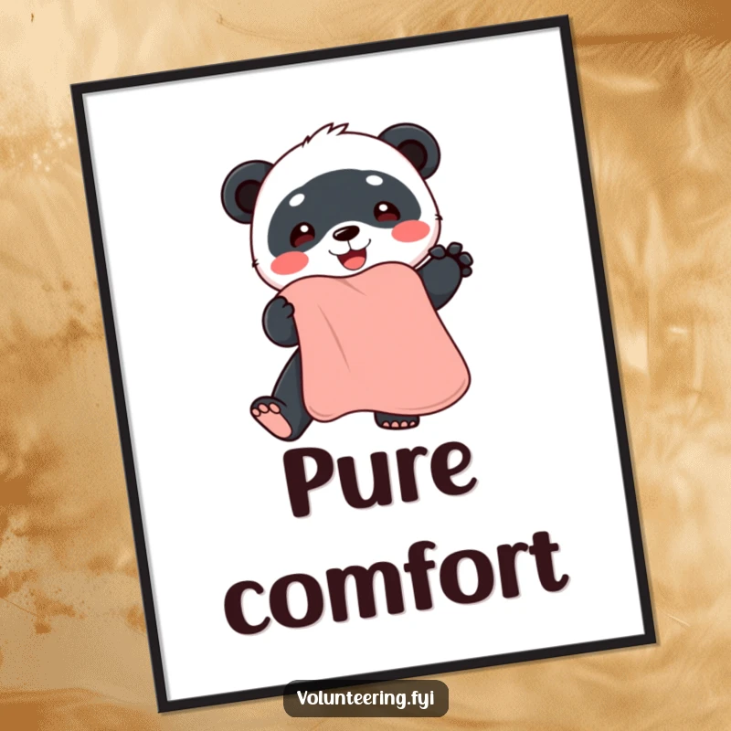 Funny panda poster, a charming cartoon panda offering a soft, clean towel, adding a touch of humor to decor.