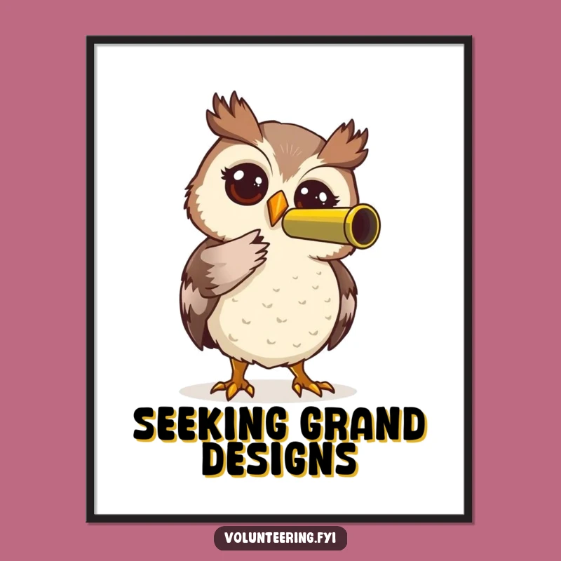 Funny Owl Telescope Poster: Amusing Wall Art for a Curious Home