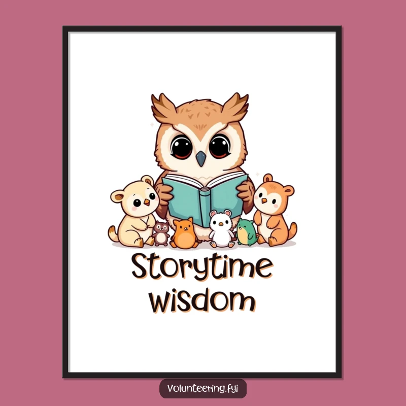 Funny Kawaii Owl Reading Poster, Educational Art Decor, Hilarious Wall Piece