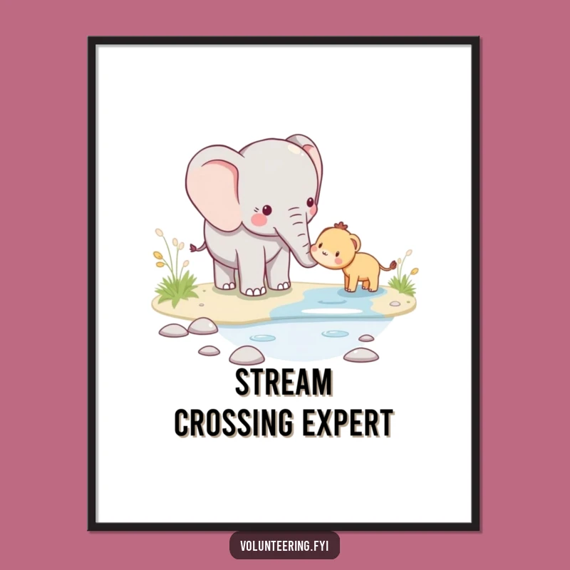 Funny Kawaii Elephant Helping Poster - Adorable Watercolor Art for Compassionate Spaces