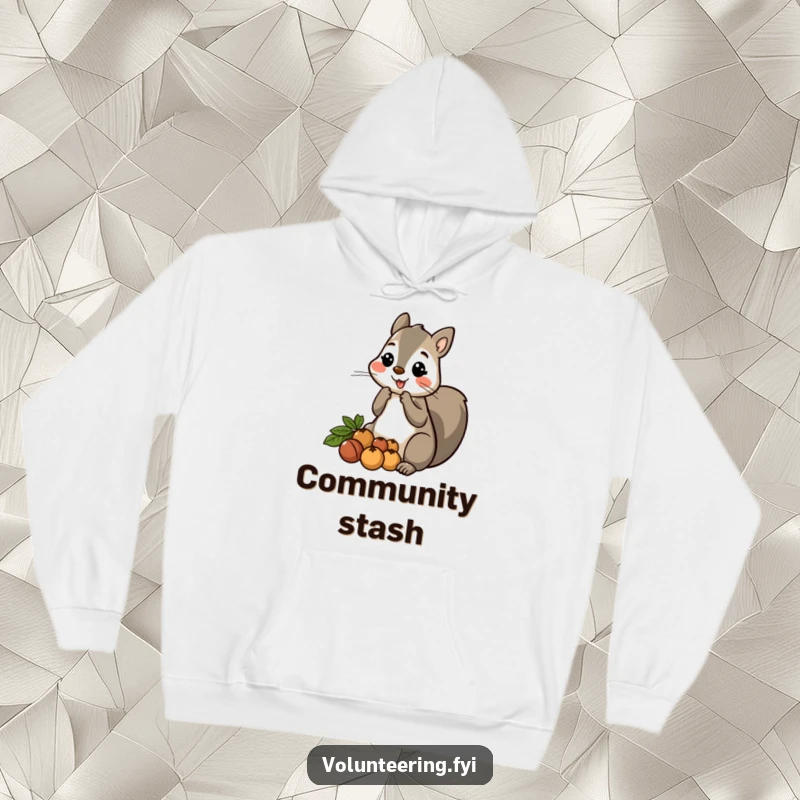 Funny Squirrel Nut Hoodie: A cartoon squirrel hoarding nuts, but kindly offering them to friends, designed for cozy generosity.