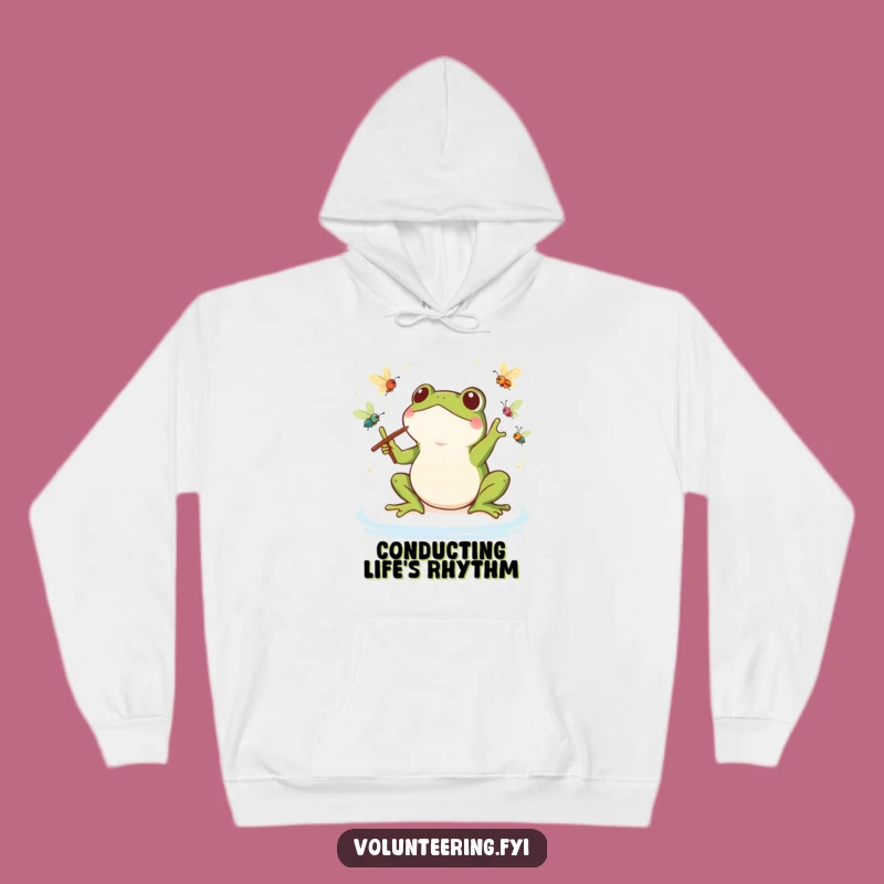 Funny Kawaii Frog Conductor Hoodie: Maestro's Warm Embrace, Perfect Cozy Funny Gift