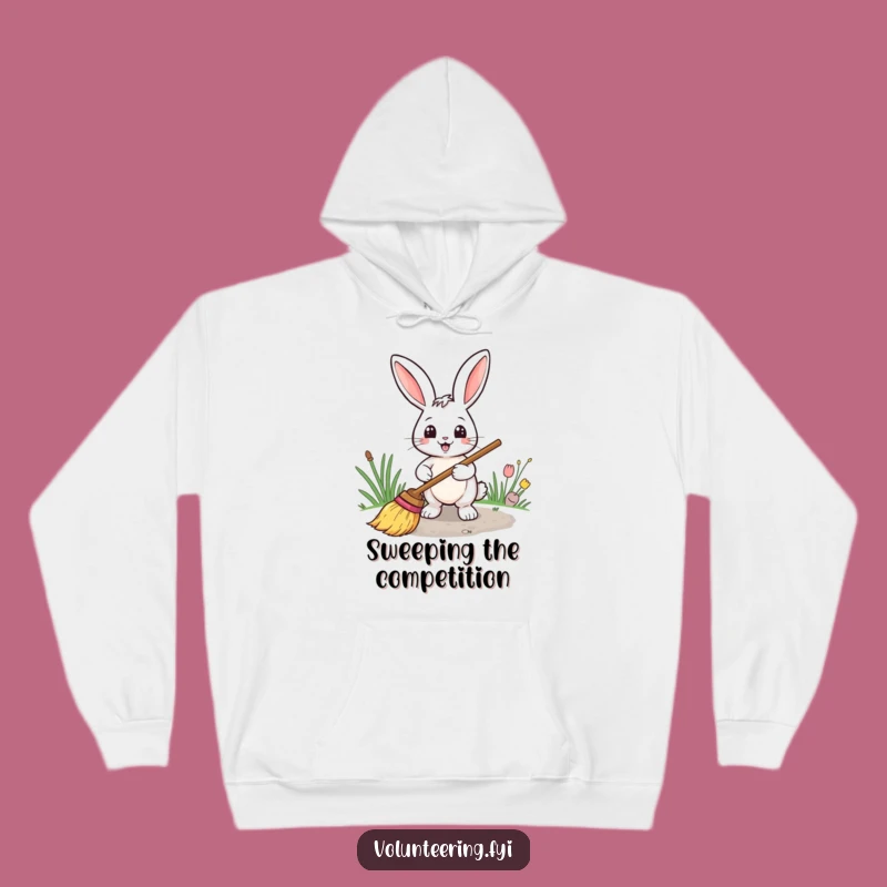 Funny Rabbit Sweeping Hoodie: Cozy Comfort with a Tidy Bunny, Funny Gift!
