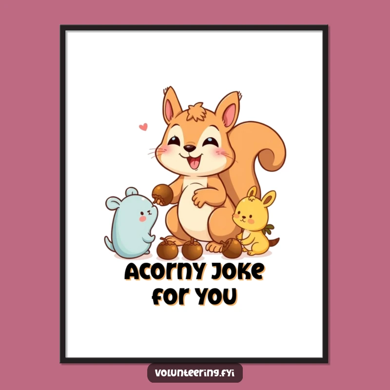 Funny Free Printable Wall Art: Generous Squirrel Sharing Acorns, Whimsical Downloadable Decor