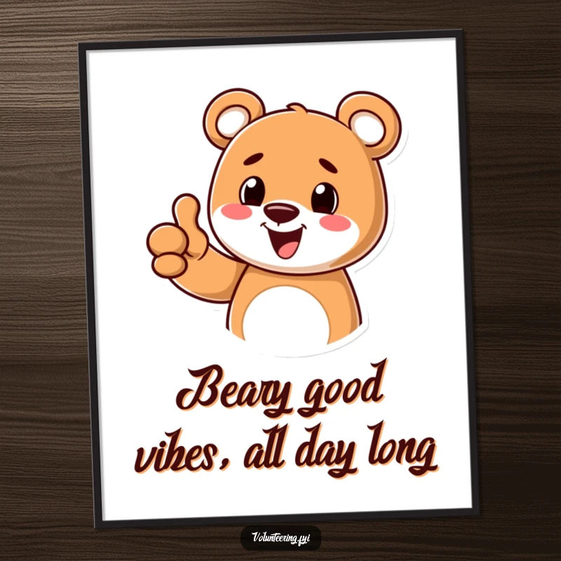 Funny Free Printable Wall Art: Cheerful cartoon bear giving a friendly thumbs up, positive and encouraging downloadable art