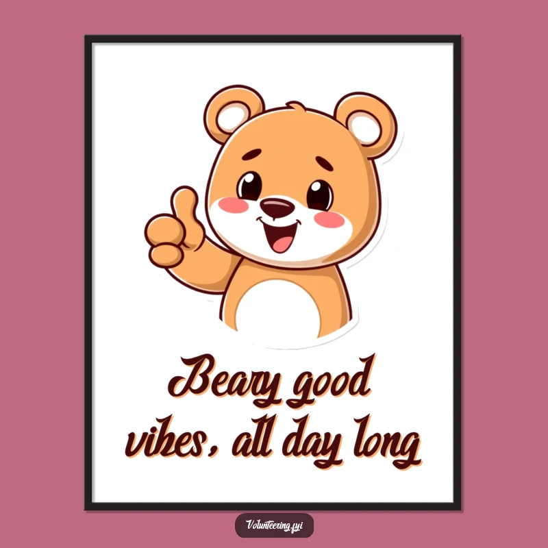 Free Printable Wall Art: Cheerful Bear Thumbs Up for a Positive Vibe