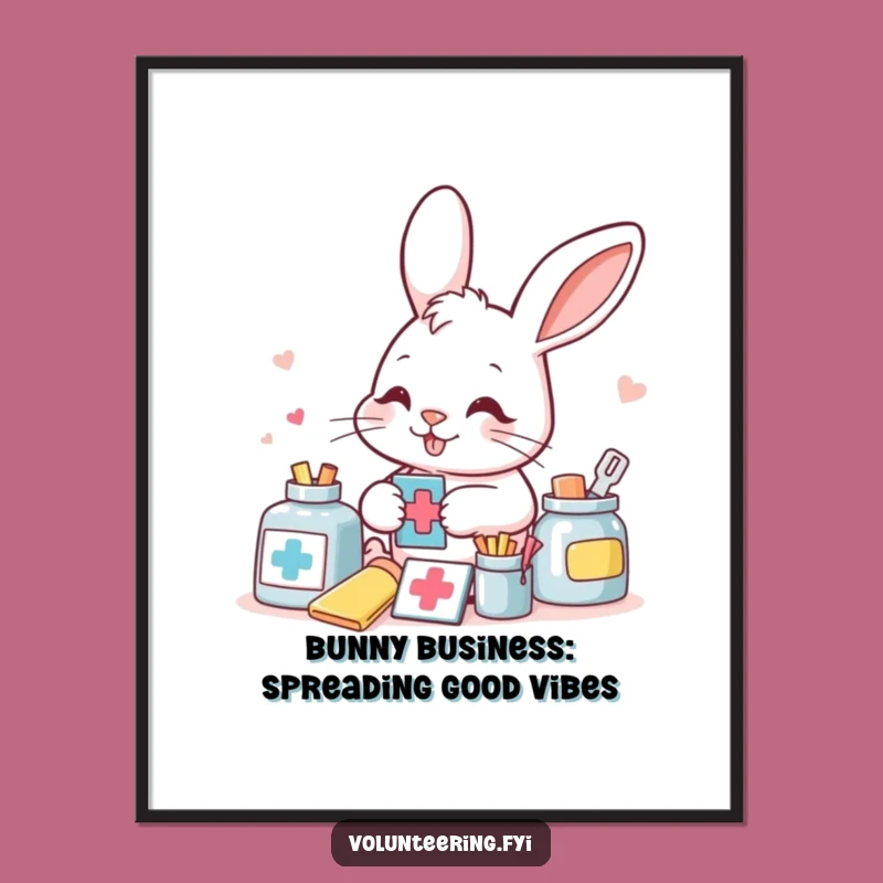 Free Printable Funny Bunny Aid Worker Wall Art: Helping Hands Downloadable Decor