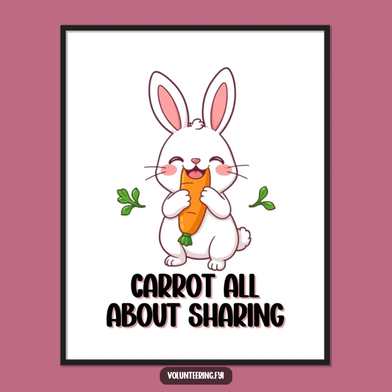 Funny Free Printable Wall Art: Joyful Rabbit Sharing Carrot Art, Whimsical Downloadable Decor