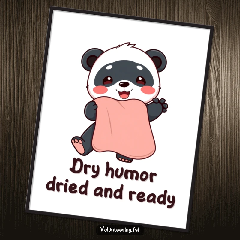 Funny Free Printable Panda Wall Art: A friendly panda offers a soft, clean towel, radiating warmth and subtle humor. Ideal downloadable decor for a chuckle.