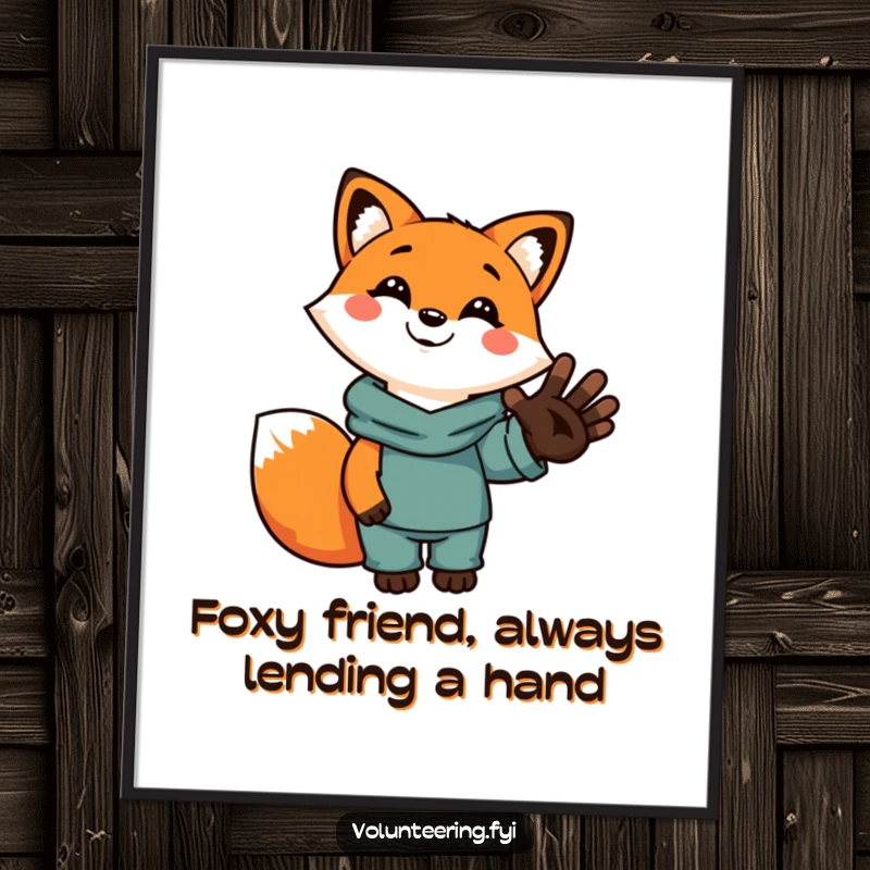 Funny Free Printable Wall Art: Smiling cartoon fox offering a helping human hand, whimsical and cute downloadable illustration