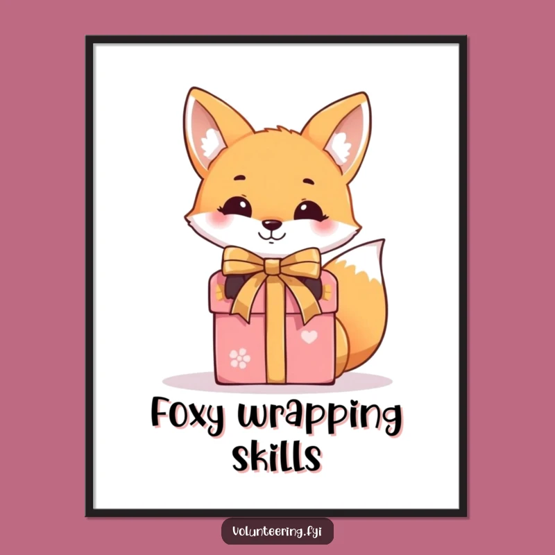 Funny Free Printable Wall Art: Smiling Fox Wrapping Gift Art, Whimsical Downloadable Decor