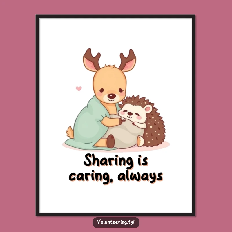 Free Printable Wall Art: Kawaii Deer & Hedgehog Cozy Scene, Funny Downloadable Decor