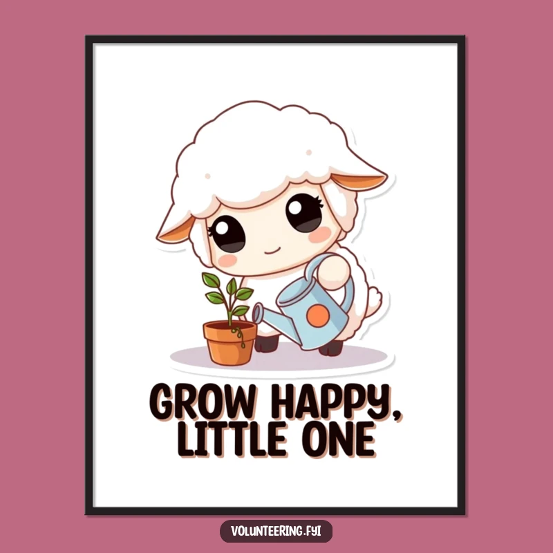 Free Printable Wall Art: Kind Sheep Watering Plant - Wholesome Downloadable Art