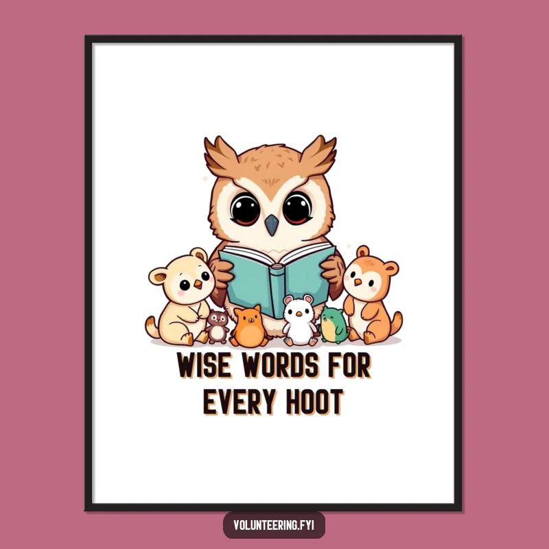 Free Printable Wall Art: Wise Kawaii Owl Reading Decor Downloadable Art