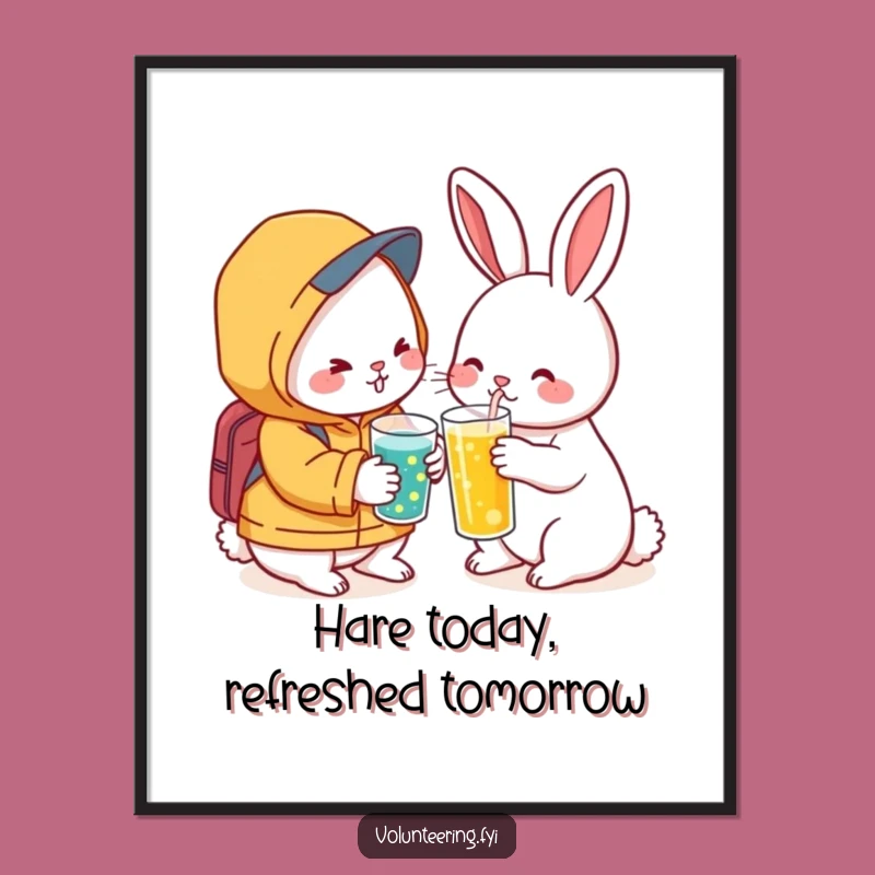 Free Printable Wall Art: Kawaii Rabbit Refreshment Scene, a Relaxing Downloadable Gift