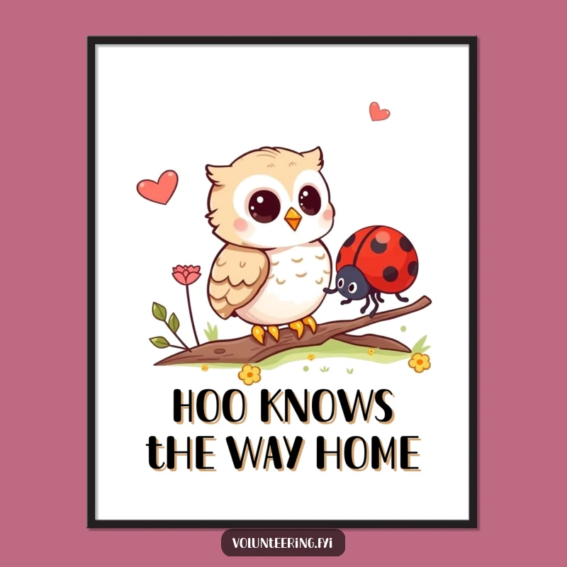 Funny Free Printable Wall Art: Owl Guiding Ladybug Downloadable Art