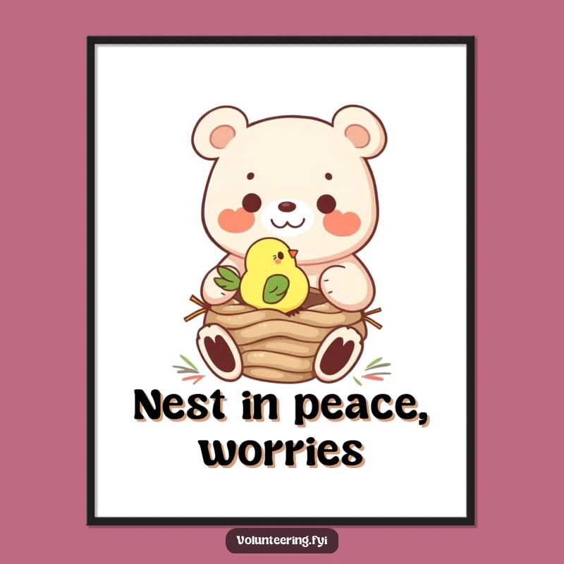 Free Printable Bear & Bird Nesting Wall Art: Funny Downloadable Animal Decor