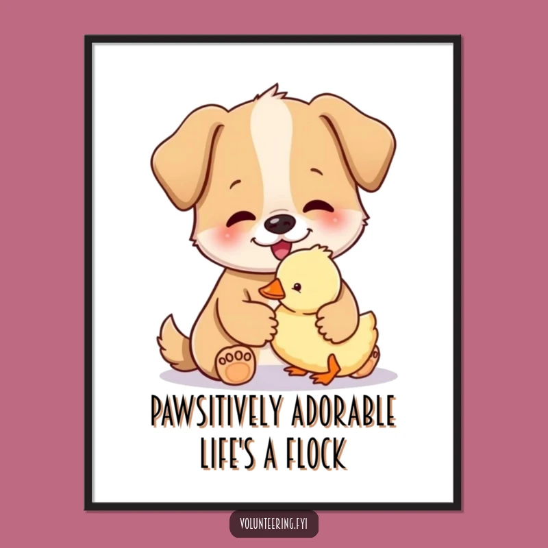 Charming Free Printable Wall Art: Dog and Duckling, Sweet Downloadable Home Decor Gift