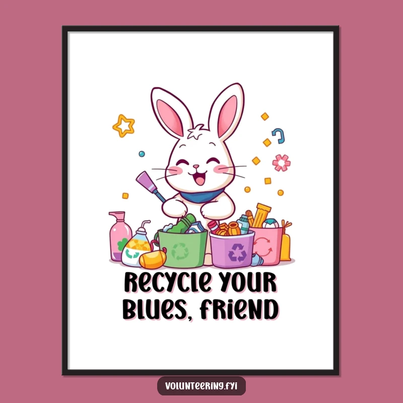 Free Printable Rabbit Recycling Wall Art: Funny Downloadable Eco Decor