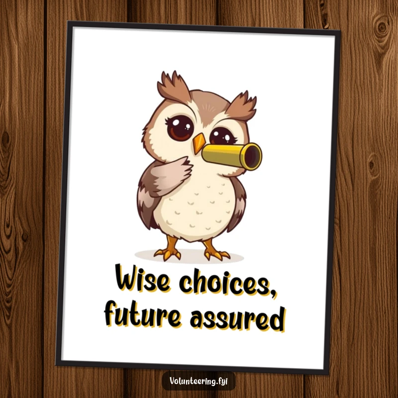 Funny Free Printable Wall Art: Curious owl peering through a telescope, wide-eyed wonder, quirky downloadable decor.
