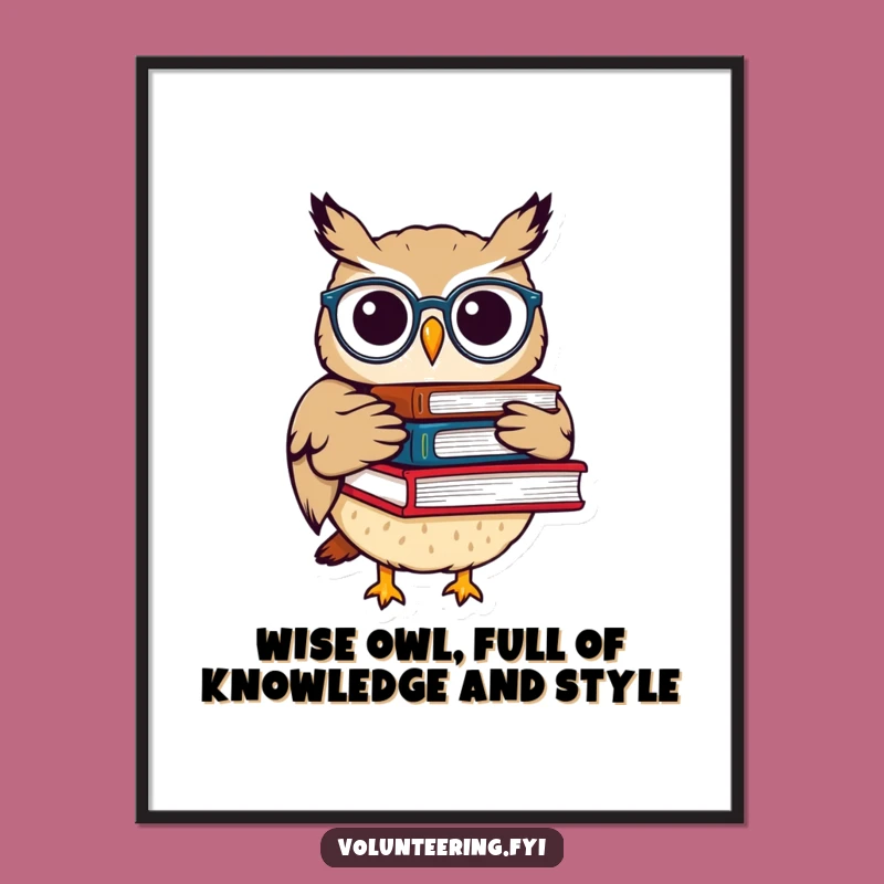 Free Printable Wall Art: Wise Owl with Books for a Scholarly Nook