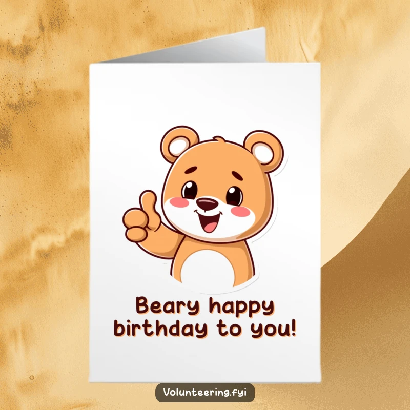 Funny Free Printable Birthday Card: Cheerful cartoon bear giving a friendly thumbs up gesture, expressing birthday joy
