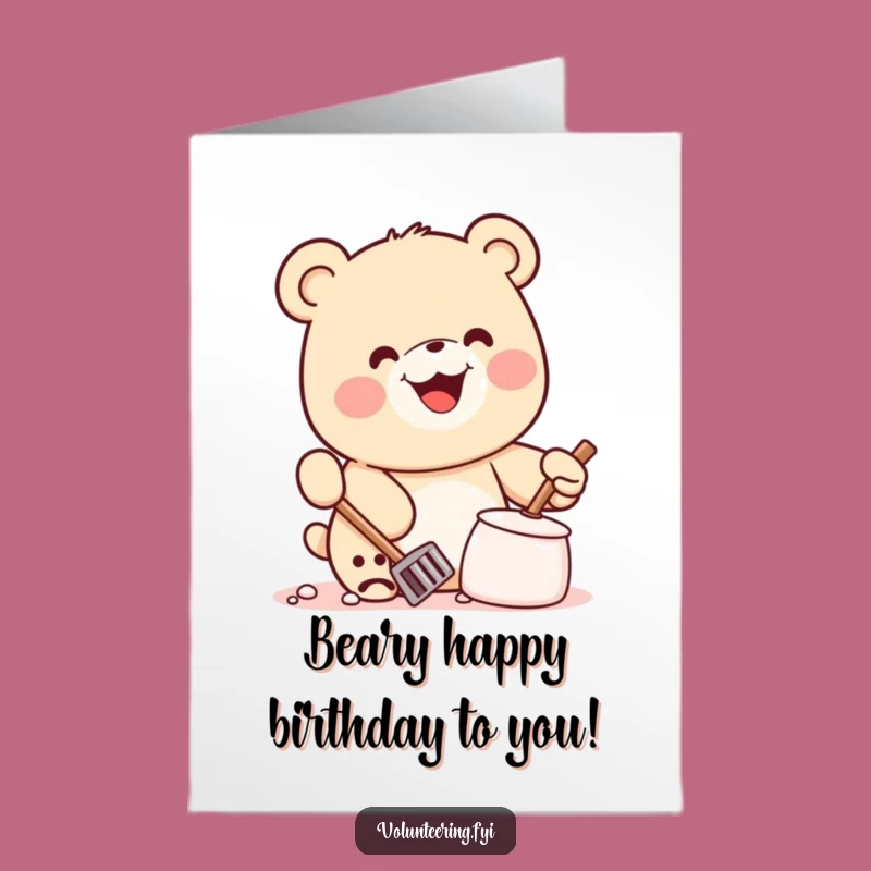 Free Printable Birthday Card: Funny Kawaii Bear Cleaning, a DIY Downloadable Gift for Smiles