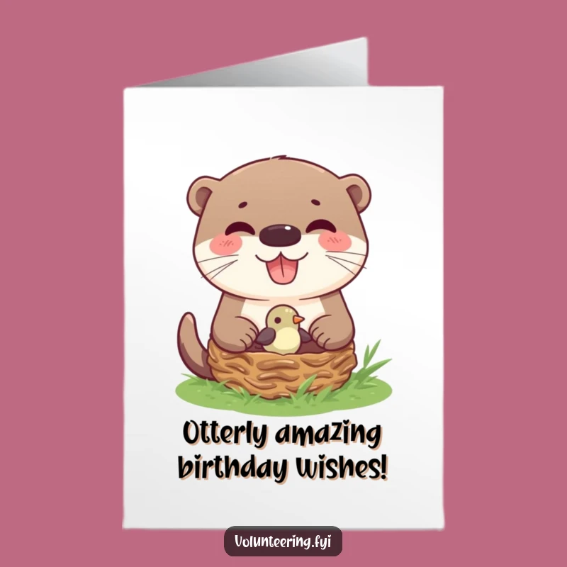 Free Printable Birthday Card: Joyful Otter Nests, Funny Nature Design